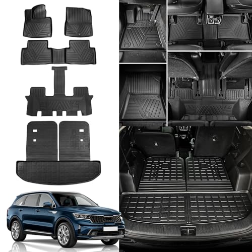 Rongtaod Floor Mats Compatible with 2021-2025 2026 Kia Sorento 6&7 Seats (not for Hybrid) Cargo Mat Cargo Liner Back Seat Cover 2024 Sorento Accessories (Trunk Mat with Backrest Mat+Floor Mats) - color: Trunk Mat with Backrest Mat+Floor Mats