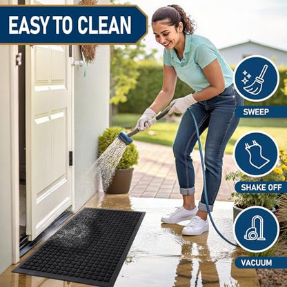 Smiry Front Door Mat Outside Entrance, Heavy Duty Natural Rubber Doormat, Non Slip, Trap Dirt and Moisture, Easy Clean, Low Profile Welcome Floor Mats for Indoor Outdoor Entry, 47x32 Inch, Black