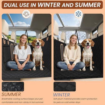 A-Pce Dog Truck Seat Cover for Back Seat, Hard Bottom Dog Hammock for Car, Waterproof Seat Protector, Dual use in Summer and Winter, Universal XL Size Fits for Crew Cab Truck/SUV, Black