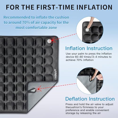 Air Inflatable Seat Cushion with Built-in Pump - Pressure Relief Wheelchair Cushion for Sciatica & Tailbone Pain - 441 lbs Capacity, Anti-Slip Pad for Car & Office Chair, 18x17 with Grey Cover