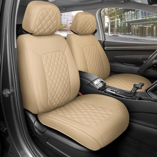 MotorBox Prestige Edition Faux Leather Seat Covers for Cars, Trucks, & SUV – 2 Beige Car Seat Covers for Front Seats - Universal Fit Car Accessories Automotive Interior Protector for Most Vehicles - color: Beige Front Seats