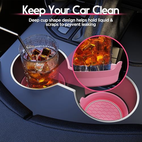 Car Cup Coaster Universal Non-Slip Cup Holders Bling Crystal Rhinestone Car Interior Accessories 2 Pack Peach Pink