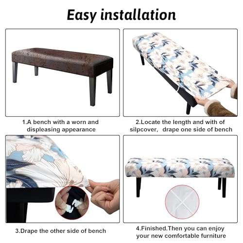 Stretch Bench Cover, Seat Cushion Protector, Washable Slipcover, Printed Rectangle Cover for Dining Room, Living Room, Kitchen - color: Blue-backed Lily