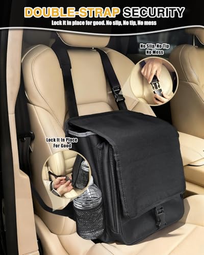 Car Front Seat Organizer with Accordion File Pocket | Laptop Sleeve (Up to 15.6 In) | Privacy Flap | Cup Holders | Adjustable Straps | Holds Tablets, Files, Supplies | for Work on the GO
