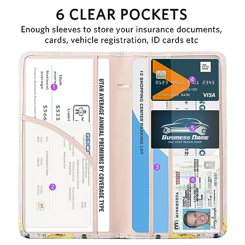 CoBak Car Registration and Insurance Holder - Vehicle Glove Box Car Organizer,Auto Truck Comparment Accessories Case with Magnetic Closure for Essential Document,Driver License,Cards - color: L-Oil Painting Pink