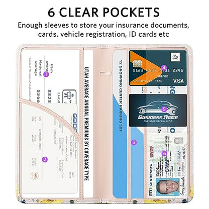 CoBak Car Registration and Insurance Holder - Vehicle Glove Box Car Organizer,Auto Truck Comparment Accessories Case with Magnetic Closure for Essential Document,Driver License,Cards - color: L-Oil Painting Pink