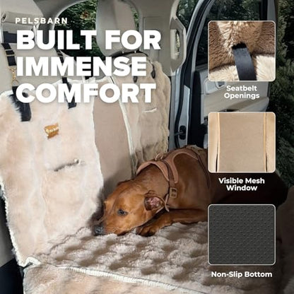 Luxurious Full Backseat Protector for Dogs with Calming Blanket - Waterproof Pet Hammock Machine Washable (Beige) - color: Beige