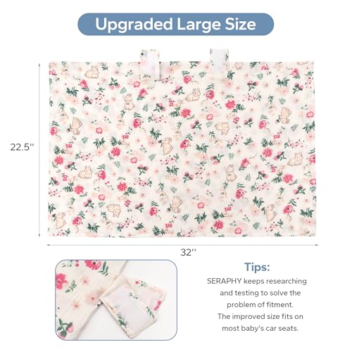 SERAPHY 100% Muslin Cotton Car Seat Covers for Babies, Universal Baby Car Seat Cover, Breathable Muslin Carseat Cover Canopies for Boys and Girls, Soft Infant Car Seat Cover for Summer — Rabbits - color: Rabbits