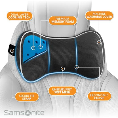 SAMSONITE, Infused-Gel Car Neck Pillow with Airflow Memory Foam, Headrest Support Cushion for Driving, Universal - Fits Any Vehicle, Including SUVs and Trucks, Washable Cover, Black… - color: Black Mesh With Cooling
