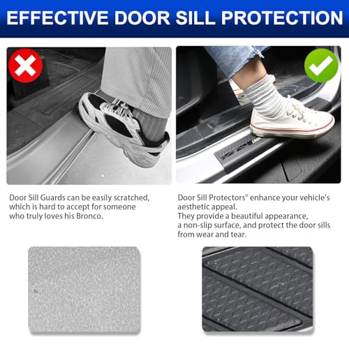 Door Sill Guards Protectors 4Pcs Set Compatible with 2024 2023 2022 2021 Ford Bronco 4 Door, Anti Scratch Door Sill Edge Entry Cover Exterior Accessories with 1966 Pattern