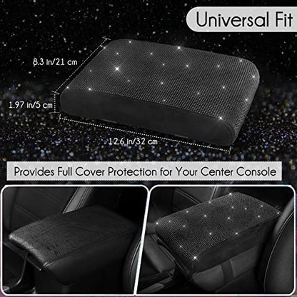 SEG Direct Diamond Auto Center Console Cover, Bling Car Armrest Cover, Memory Foam Armrest Cushion Pad with Crystal Rhinestones, Universal Seat Box Cover, Black Diamond - color: Black Diamond