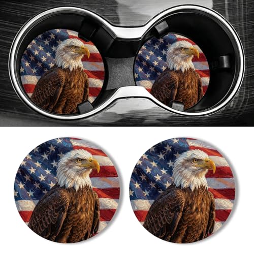 WOCOCN Car Coasters for Cup Holders - 2 Pack 2.75" Universal Rubber Car Cup Coaster, Non-Slip Waterproof Car Interior Accessories, Cute Car Decor Gifts for Women and Men (Eagle) - color: Eagle