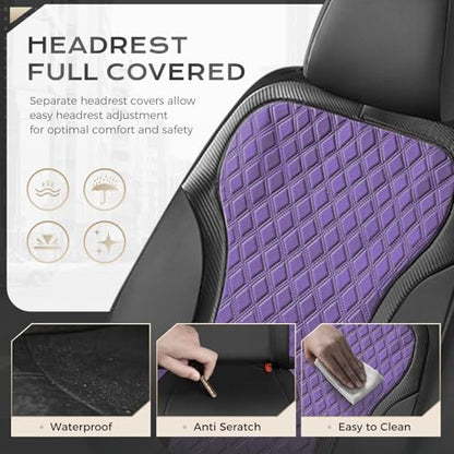 Coverado Front Seat Covers, Luxury Diamond Leather Car Seat Cover with Carbon Fiber Weave, Waterproof Car Seat Cover Driver Seat Cover Spill-Proof Design Universal Fit for Most Cars, BlackPurple - color: BlackPurple, size: Front