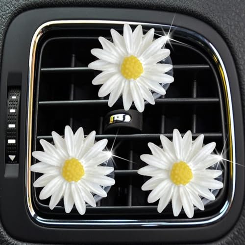 3 Pcs White Cute Daisies Car Clip, Flowers Car Charm Air Vent Accessories Cute Automotive Interior Trim Decorations Gift for Girls & Women Car Interior Accessories,Automotive Air Fresheners