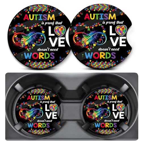 2 Pack Car Coasters for Cup Holders,Autism Awareness Car Cup Holder Coasters,2.75" Universal Size Anti Slip Rubber Mat,Automotive Interior Accessories,Automotive Cup Holder Decor,Gifts for Autism - color: AUTISM Awareness