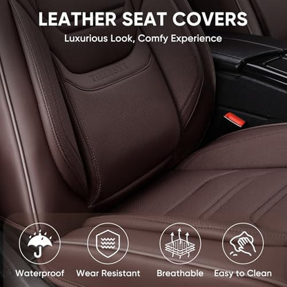 TIEHESYT Mature Brown Car Seat Covers, Breathable Faux Leather, Universal Fit, Front Pair with Headrest, Compatible with Most Vehicles - color: Coffee, size: Front Pair
