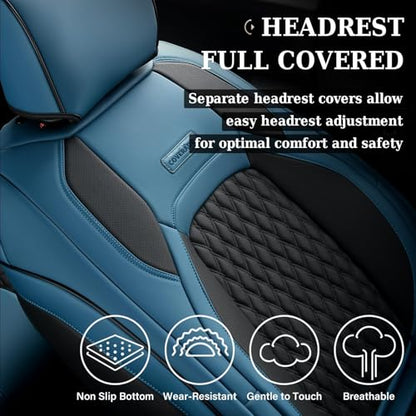 Coverado Chevy Chevrolet Silverado GMC Sierra Seat Covers Full Set, Fit for 2007-2013 & 2019-2026 1500, 2020-2026 2500HD 3500HD Crew Double Extended Cab, Faux Waterproof Leather Seat Covers (Blue) - color: Blue, size: FullSet(2007-2013&2019-2025)