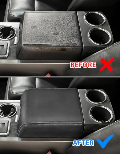 Center Console Cover for Ford F150 XL XLT 2004-2014, Expedition 2007-2014, Lincoln Mark LT 2006-2008, PU Leather Armrest Lid Protector, Anti-Scratch, Gray Stitches (Fits Bucket Seat Console Only) - size: Bucket Seat, 04-14 F150 XL XLT, gray stitch