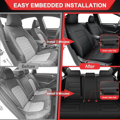 TTX LIGHTING Custom Fit Seat Covers for Volkswagen Passat 2012-2022 Waterproof Faux Leather Airbag Compatible(Black, Full Set 5 Seats) - size: 15.Passat 2012-2022 5 Seat Full Set