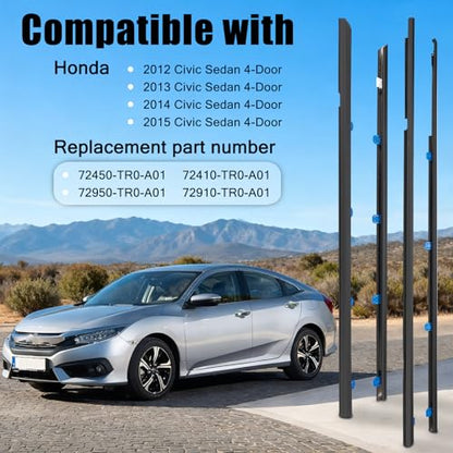 4Pcs Weatherstrip Window Moulding Trim Seal Belt Compatible with 2012-2015 Honda Civic Replace# 72410TR0A01 - color: 2012-2015, size: For Honda Civic