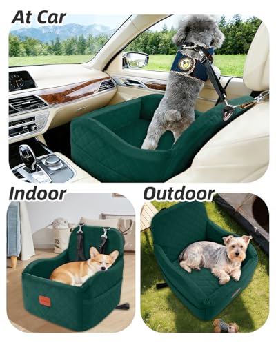 Lealchum Dog Booster Car Seat for Small/Medium Dogs,6in Elevated Cushion,Fully Detachable and Washable,2 Storage Pockets & 3 Straps,Fits in Front/Back Seat,Easy to Install (Green,Medium) - color: Green