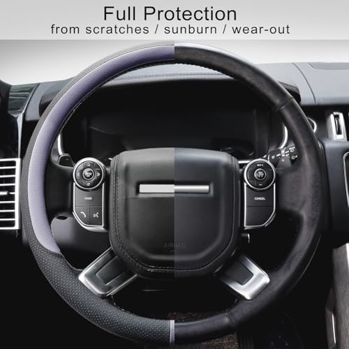 15 Inch Steering Wheel Cover, Microfiber Leather, Purple | Non-slip Breathable Auto Universal Steeringwheel Protector Wrap Suit for 14.5-15 inch, Automotive Interior Accessories - color: A-Purple, size: M (14.5"-15")