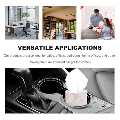 4 PCS Car Tissue Holder, Refillable Round Napkins Containers with Papers Inside, Convenient Travel Tissue Tubes Facial Paper Towel Cylinders for Vehicle Cup Holders (Marble Pink) - color: Marble Pink