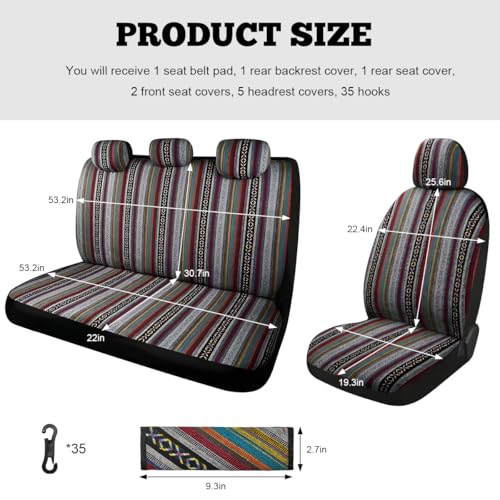 5PCS Baja Saddle Blanket Car Seat Covers, Front Set Breathable Washable Seat Covers with Seatbelt Pad, Striped Woven Cloth Airbag Compatible Seats Protector for Most Vehicles (10pcs) - color: 10pcs