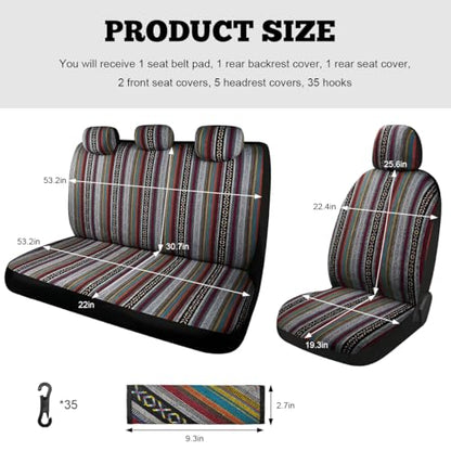 5PCS Baja Saddle Blanket Car Seat Covers, Front Set Breathable Washable Seat Covers with Seatbelt Pad, Striped Woven Cloth Airbag Compatible Seats Protector for Most Vehicles (10pcs) - color: 10pcs