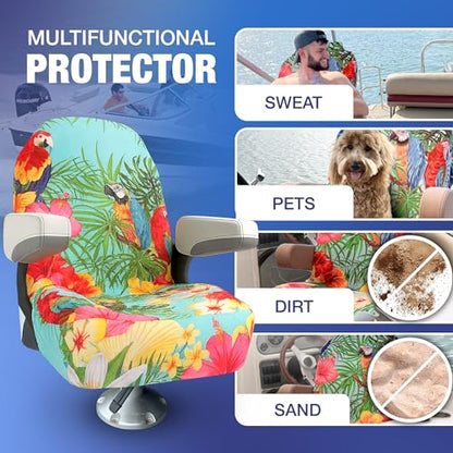 Universal Microfiber Quick-Dry Boat Seat Covers Fitted - Stylish Paradise Parrot Design for Fishing, Deck, Pontoon Boat Seats and More