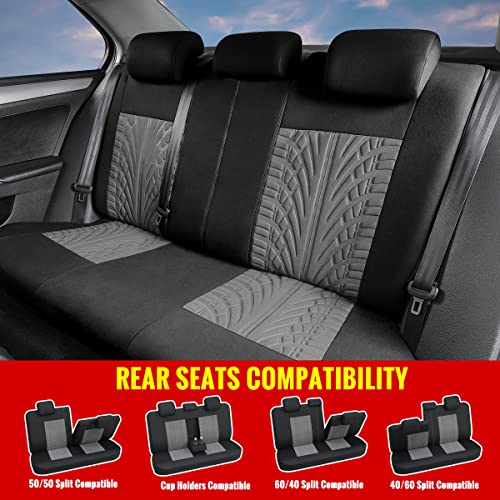 Gray Three Row Car Seat Covers Full Set (7 Headrests), 3D Tyre Embossed, Airbag Compatible, Universal Fit for Car, Truck, SUV (7 Passenger) - color: Black & Gray, size: Three Row Set (7 pieces)
