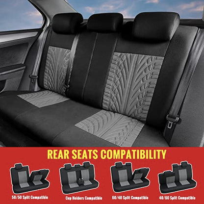 Gray Three Row Car Seat Covers Full Set (7 Headrests), 3D Tyre Embossed, Airbag Compatible, Universal Fit for Car, Truck, SUV (7 Passenger) - color: Black & Gray, size: Three Row Set (7 pieces)