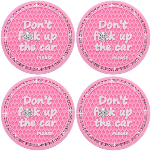 2PCS Bling Crystal Rhinestone Cup Holder Coaster – 2.75 Inch Anti-Slip Auto Insert Cup Coaster – Sparkling Interior Decor Accessories for Cars & Vehicles (Pink & White) - color: Alphabet Pink & White, size: 2 pcs