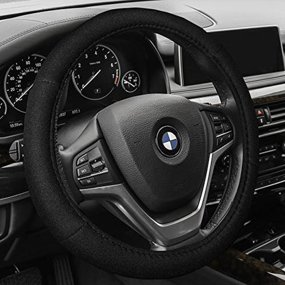 FH Group Light & Breezy Flat Cloth Cars Seat Covers Combo Steering Wheel Cover & Seat Belt Pads, Airbag and Split Rear Universal Fit Interior Accessories Cars Trucks SUV 7 Seater Three Row Set Black - color: Black