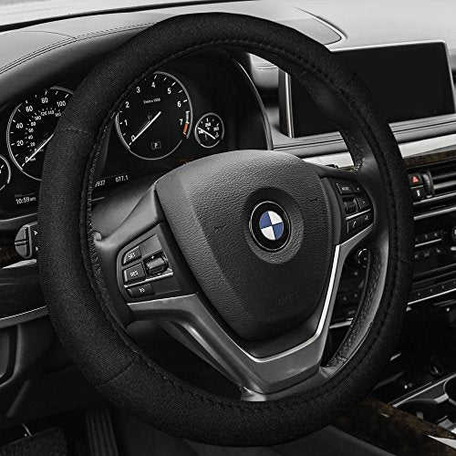 FH Group Light & Breezy Flat Cloth Cars Seat Covers Combo Steering Wheel Cover & Seat Belt Pads, Airbag and Split Rear Universal Fit Interior Accessories Cars Trucks SUV 7 Seater Three Row Set Black - color: Black
