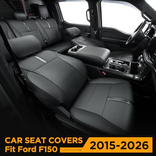 Super Cover® for Ford F150 Seat Covers 2015-2024 2025 2026 Full Set, for F-150 XL/XLT Leather Truck Seat Cover, for F150 Accessories 2016 2017 2018 2019 2020 2021 2022 2023, Only for Bucket Seat