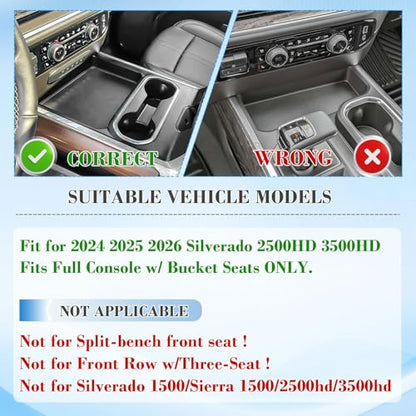 EDBETOS Front Center Console Organizer Tray for 2024 2025 2026 Chevy Silverado 2500HD/3500HD Console Compartment Cover Insert Hidden Organizer (Full Console w/Bucket Seats Only ! Not for Sierra!)