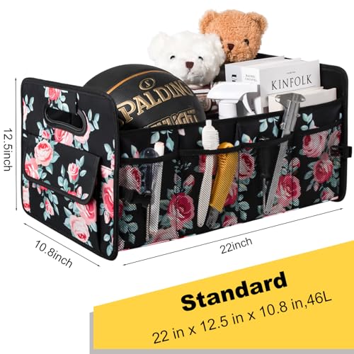 Car Trunk Organizers and Storage Collapsible Multi Compartment Container Box, Adjustable Car Accessories for SUV Sedan Truck, Standard Size, Black Floral - color: Black Floral, size: Standard