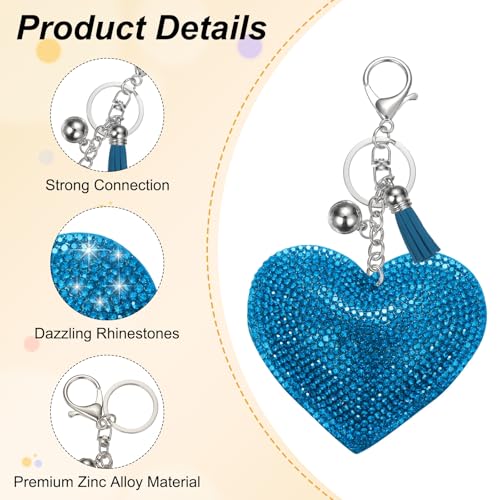PATIKIL Rhinestone Keychains for Women, Cute Bling Heart Shape Purse Charm for Bag Handbags Car Keys - color: White-dark Blue
