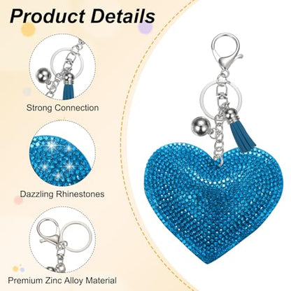 PATIKIL Rhinestone Keychains for Women, Cute Bling Heart Shape Purse Charm for Bag Handbags Car Keys - color: White-dark Blue