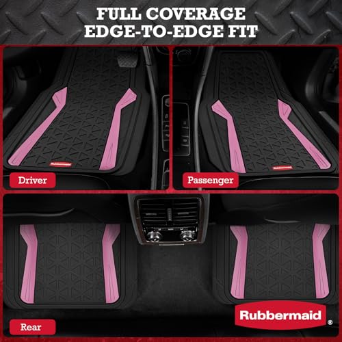 Rubbermaid Car Floor Mats Full Set, Premium Heavy Duty All-Weather Car Mats– Rugged Rubber with Brushed Aluminum Inserts, Universal Trim-to-Fit, Anti-Slip Backing for Cars, SUVs, Trucks & Vans - Pink - color: Pink