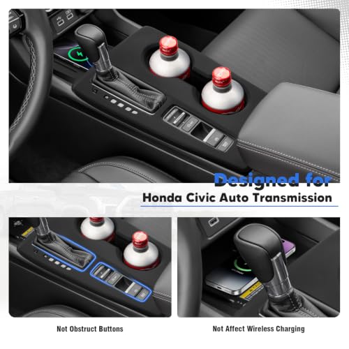 Karltys Center Console Gear Shift Panel Trim Cover, Silicone Gear Shifter Cover for Honda Civic 2022-2026 Auto Transmission, Center Console Cover Cup Holder Insert(No for Manual Transmission/Hybrid)