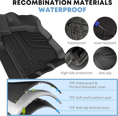 AOMSAZTO Floor Mats Compatible with 2008-2021 Nissan Frontier Crew Cab, Custom Fit Floor Liners, 1st & 2nd Row All-Weather Protection 3-pc, Black - style: 15)08-21 Frontier Floor Mats