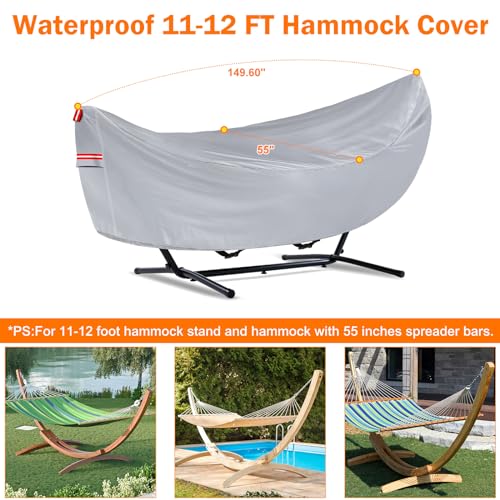 Waterproof 11-12 Hammock Cover, 210T Sun Rain UV Dust Snow Protection Outdoor Covers with Windproof Straps & Soft Cotton Lining for Hammock with 55 inch Spreader Bars -Silver - color: 11ft Hammock Cover-silver