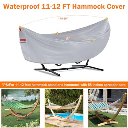 Waterproof 11-12 Hammock Cover, 210T Sun Rain UV Dust Snow Protection Outdoor Covers with Windproof Straps & Soft Cotton Lining for Hammock with 55 inch Spreader Bars -Silver - color: 11ft Hammock Cover-silver
