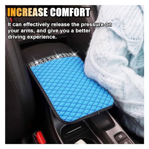 Bling Leather Car Armrest Seat Box Cover, Car Console Armrest Cover with Crystal Rhinestones, Anti-Scratch Waterproof Auto Center Console Protector Cushion Pad for Car SUV Truck (Blue) - color: Blue