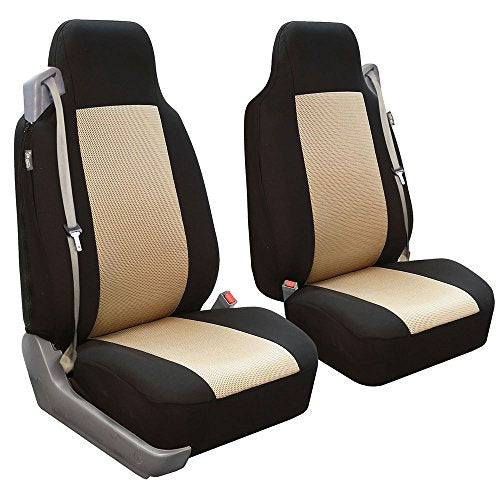 FH Group Universal Car Seat Covers Front Set High Back for SUV Truck Sedan Vans Zipper Designed Built-in Seatbelt - Washable Cloth Seat Cover Set High Back Front Protector Interior Upgrade - Beige - color: Beige - High Back (3D Air Mesh), size: Front Set