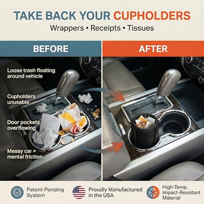 Trash Trapper Car Trash Can Cup Holder | Mini Car Trash Can | Fits in Most Doors | 5.1" x 2.9" | Traps More & Empties Less, Patent-Pending Compaction, Gifts for Men, Black/Grey