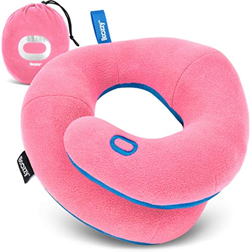 BCOZZY Kids Travel Neck Pillow (3-7 Y/O)- Patented Soft Toddler Pillow for Head & Chin Support in Car Seat, Airplane, and Road Trip Sleeping. Adjustable Size. Fully Washable. Carry Bag. Small, Pink - color: Pink, size: Small (Kids 3-7 Y/O)