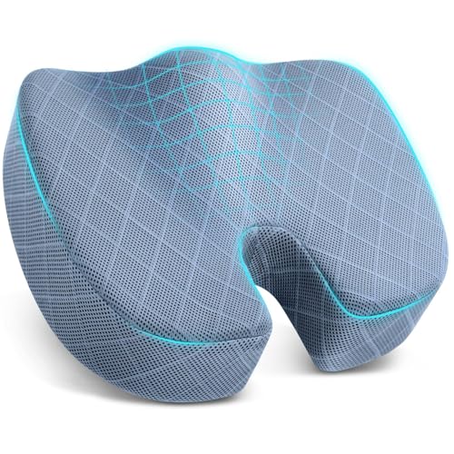 TushGuard Office/Car Seat Cushion, Non-Slip Sciatica & Back Coccyx Tailbone Pain Relief Chair Pad, Memory Foam Butt Pillow for Computer Desk, Wheelchair, Driving (Light Blue, X-Large) - color: Light Blue, size: X-Large